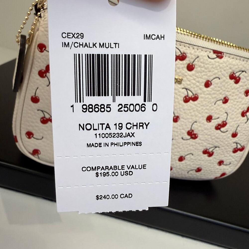 Coach Nolita 19 With Cherry Print CEX29 pebbled leather/Gold/Chalk Mult - Picture 5 of 5